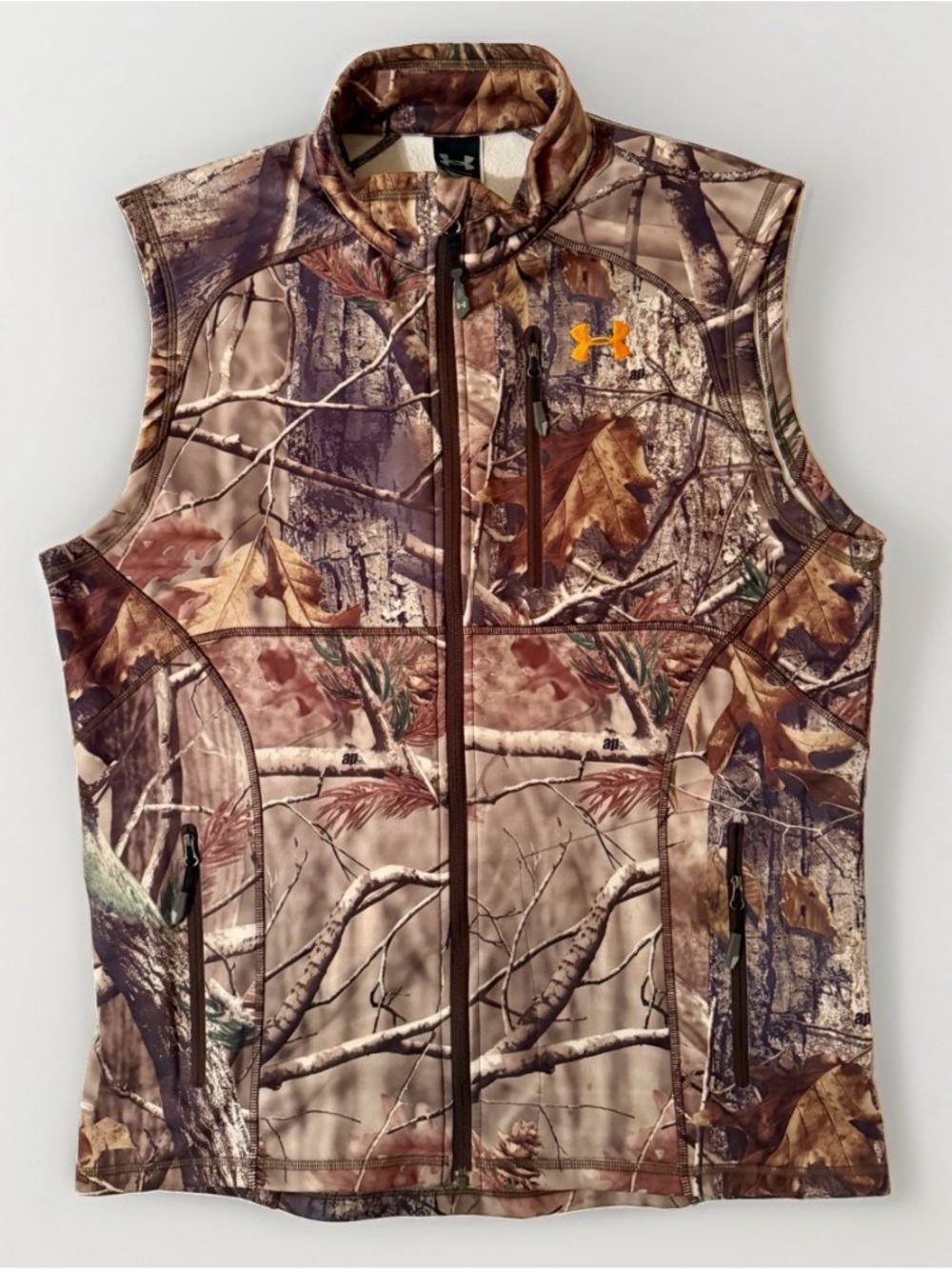 Under Armour Vest Mens L Brown Camo ColdGear Fleece Lined Realtree Hunting